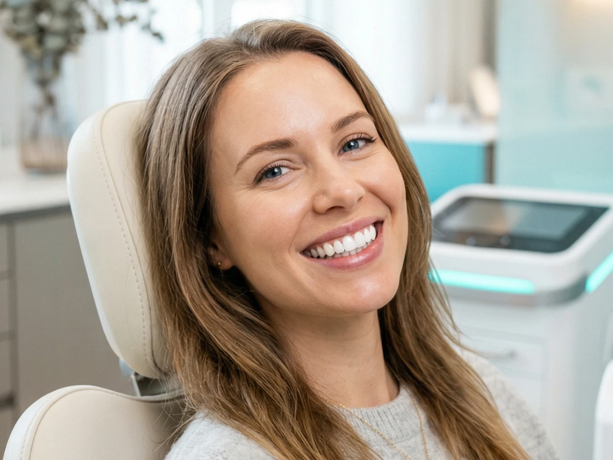 Sonrisa natural en un entorno odontológico luminoso